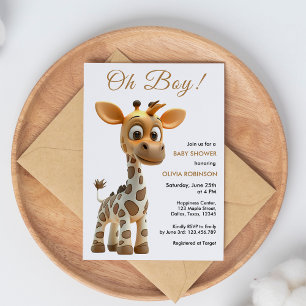 Oh Boy Baby Giraffe Cute Boy Baby Shower  Invitation
