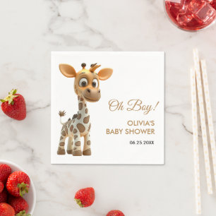 Oh Boy Baby Giraffe Cute Boy Baby Shower Napkins