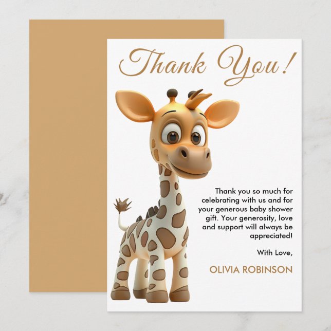 Oh Boy Baby Giraffe Cute Boy Baby Shower   Thank You Card (Front/Back)