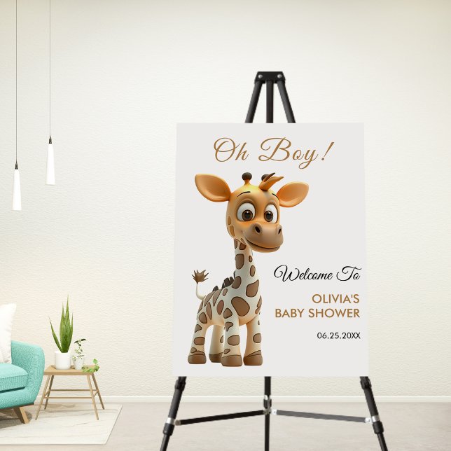Oh Boy Baby Giraffe Cute Boy Baby Shower Welcome  Foam Board (Oh Boy Baby Giraffe Cute Boy Baby Shower Welcome Sign )