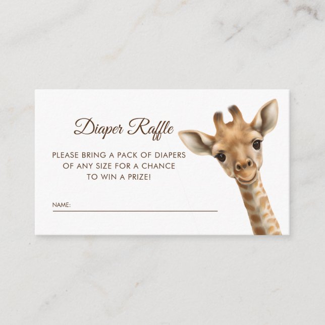 Oh Boy Baby Giraffe Diaper Raffle Baby Shower Enclosure Card (Front)
