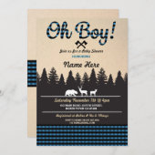 Oh Boy Baby Lumberjack Baby Shower Blue Invite (Front/Back)