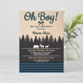 Oh Boy Baby Lumberjack Baby Shower Blue Invite (Standing Front)