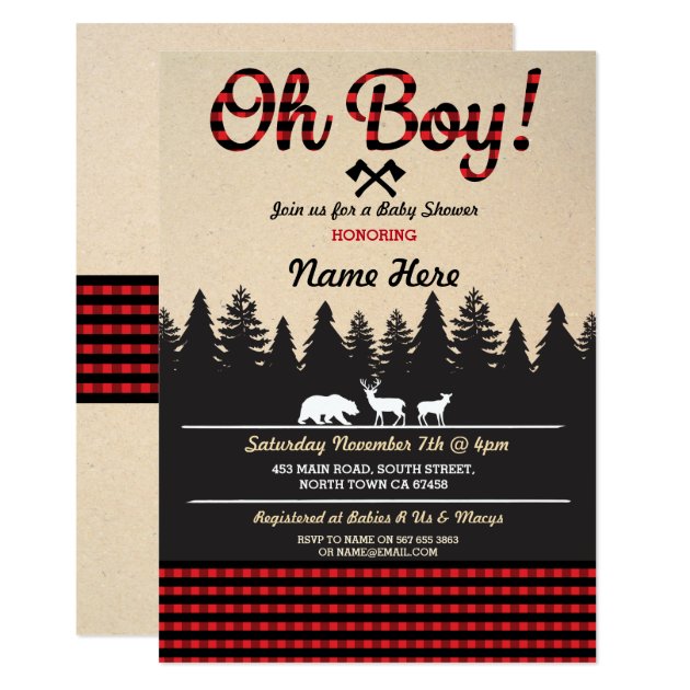 Oh Boy Baby Lumberjack Baby Shower Red Invite