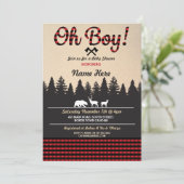 Oh Boy Baby Lumberjack Baby Shower Red Invite (Standing Front)