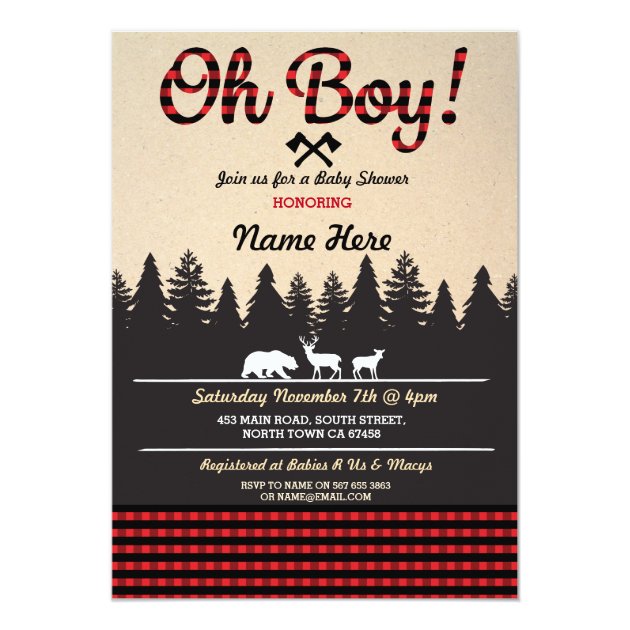 Oh Boy Baby Lumberjack Baby Shower Red Invite