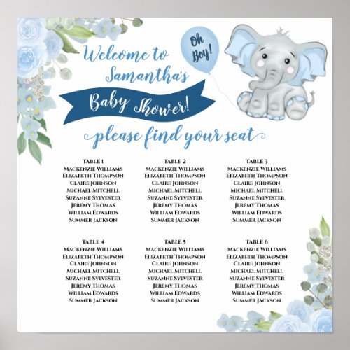 Oh Boy Baby Shower 6 Table Seating Chart