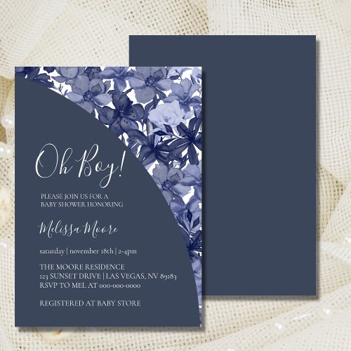 Oh Boy Baby Shower Arch Navy Blue Floral Invitation