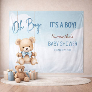 Oh Boy Baby Shower Bear Backdrop