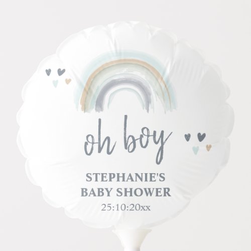 Oh Boy Baby Shower Blue Boho Rainbow   Balloon