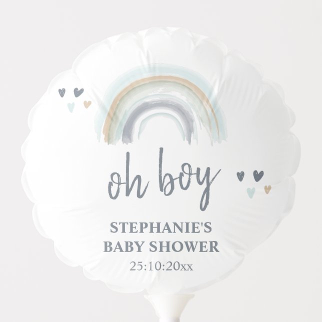 Oh Boy Baby Shower Blue Boho Rainbow   Balloon (Front)