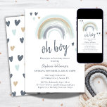 Oh Boy Baby Shower Blue Boho Rainbow Invitation<br><div class="desc">Oh Boy Baby Shower Blue Boho Rainbow and Heart Design . The templates are set up ready for you to customize and personalize with your party details . If you would like to change the color or style of the font please click the customize further button at the end of...</div>