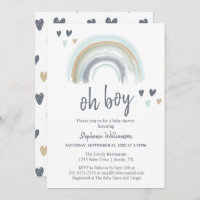 Oh Boy Baby Shower Blue Boho Rainbow Invitation