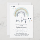 Oh Boy Baby Shower Blue Boho Rainbow Invitation (Front)