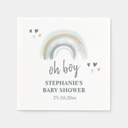 Oh Boy Baby Shower Blue Boho Rainbow  Napkins