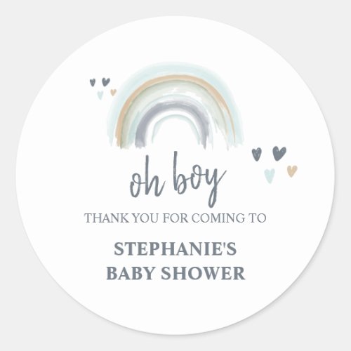 Oh Boy Baby Shower Blue Boho Rainbow Thank you  Cl Classic Round Sticker