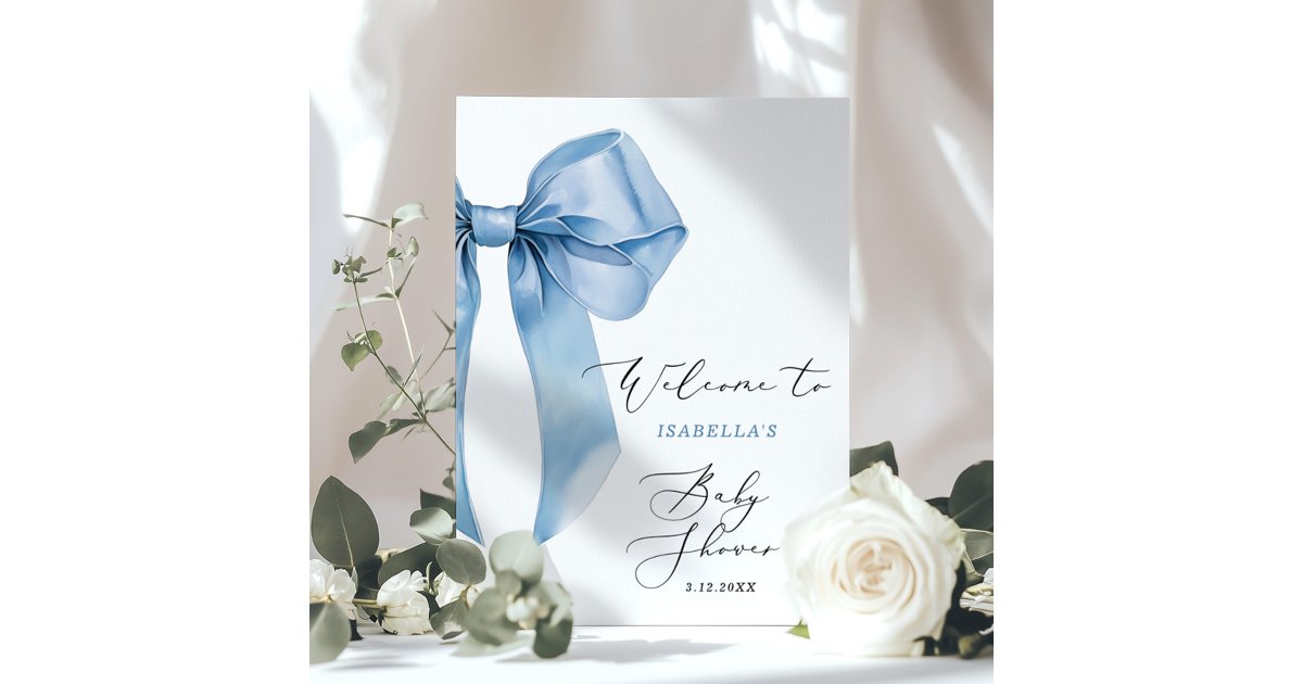 Oh Boy baby Shower Blue Bow Welcome Poster | Zazzle