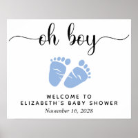 Oh Boy Baby Shower Blue Feet Welcome Poster