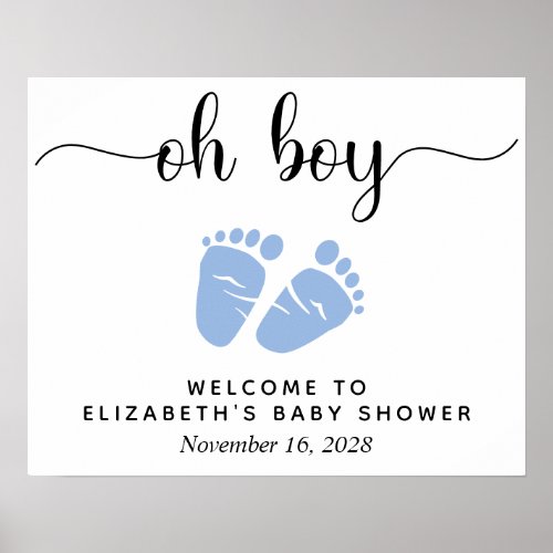 Oh Boy Baby Shower Blue Feet Welcome Poster