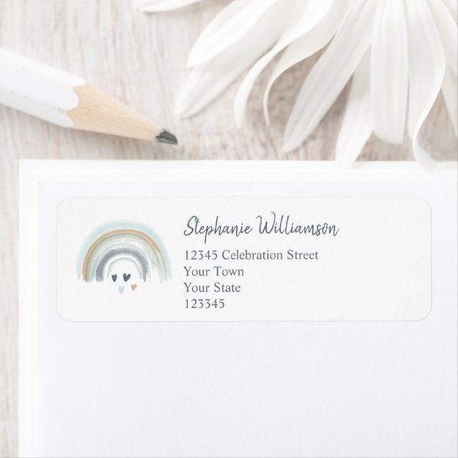 Oh Boy Baby Shower Blue Rainbow Return Address Label (Insitu)