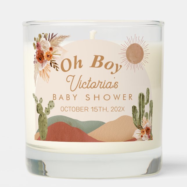 Oh Boy Baby Shower Candle | Boho Southwest Desert  (Front)