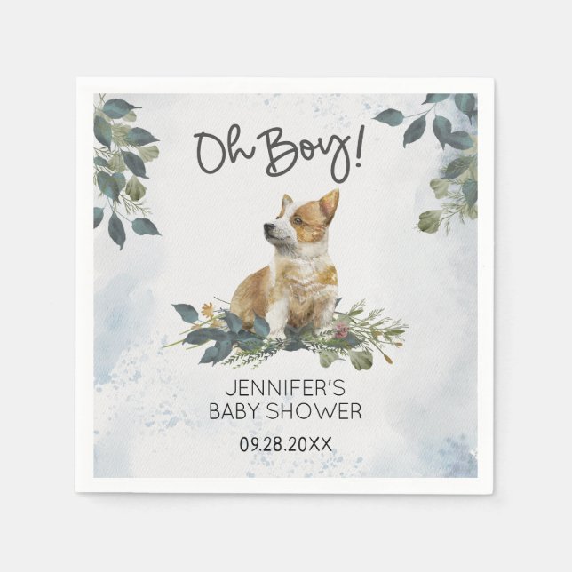 Oh Boy ! Baby Shower Corgi Puppy Napkins (Front)