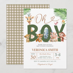 Oh Boy Baby Shower Forest Animals Greenery Floral Invitation