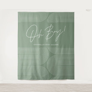 Oh boy Baby shower geometric modern green elegant Tapestry