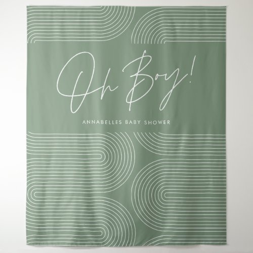 Oh boy Baby shower geometric modern green elegant Tapestry