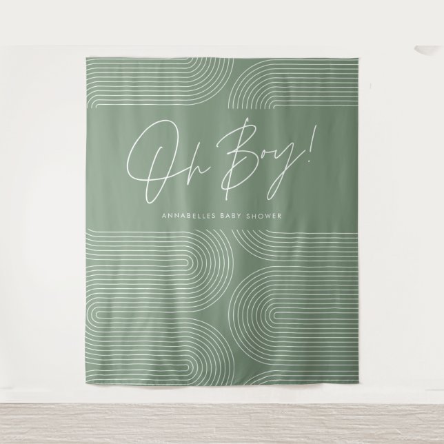 Oh boy Baby shower geometric modern green elegant Tapestry (Front)