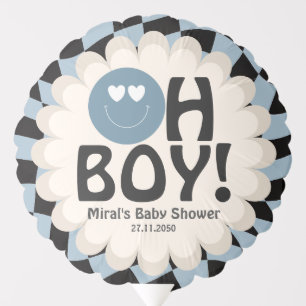 Oh Boy Baby Shower Groovy Blue Happy Face Balloon
