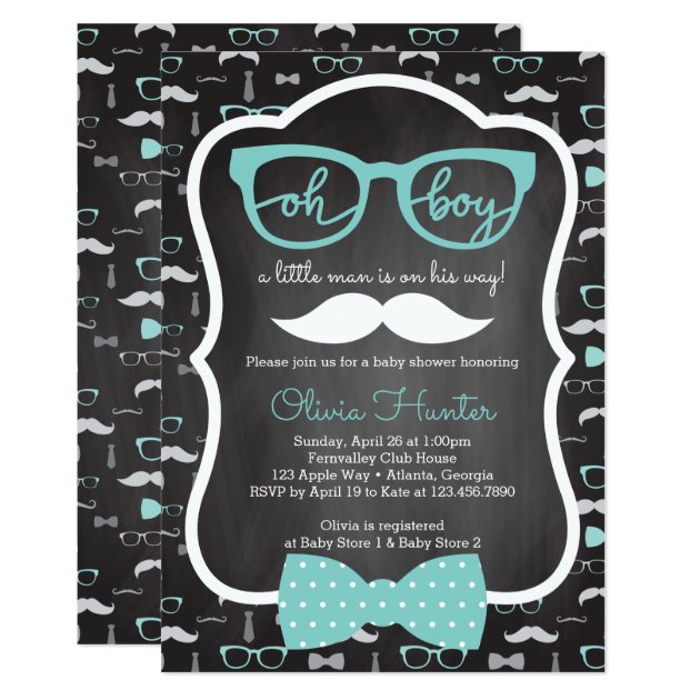 Oh Boy Baby Shower Invitation, Blue, Gray Card