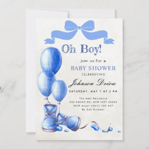 Oh Boy Baby Shower Invitation   Blue Watercolor