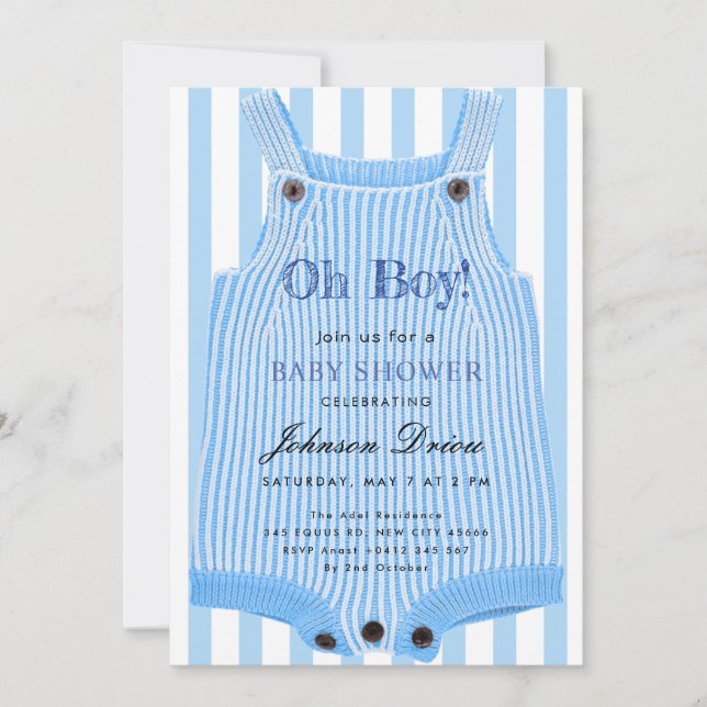 Oh Boy Baby Shower Invitation | Blue Watercolor (Front)