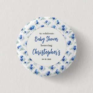 Oh Boy Baby Shower Modern Eucalyptus Blue Balloon Button