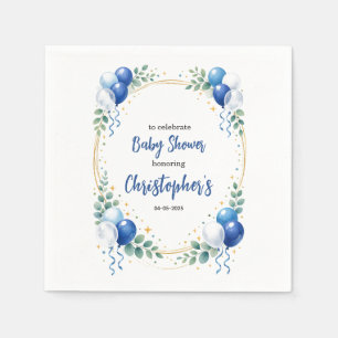 Oh Boy Baby Shower Modern Eucalyptus Blue Balloon Napkins