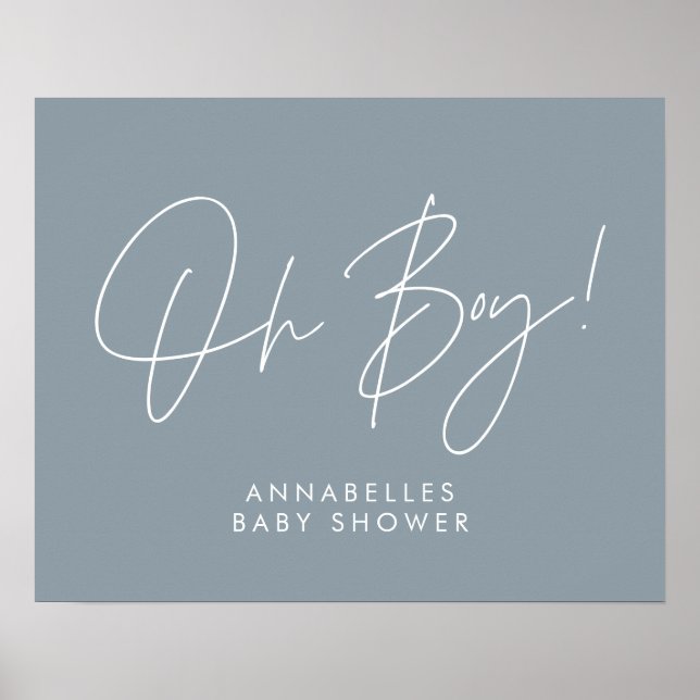 Oh Boy baby shower modern typography blue Poster (Front)