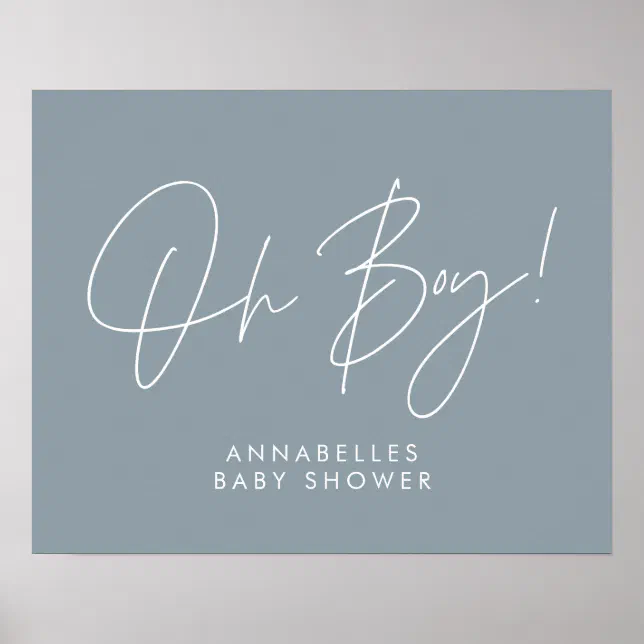 Oh Boy baby shower modern typography blue Poster | Zazzle