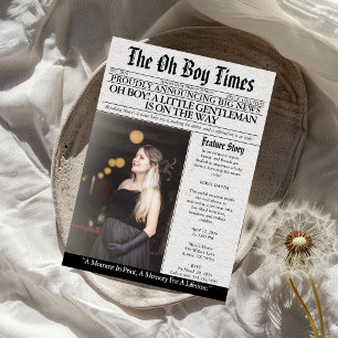 Oh Boy Baby Shower Newspaper Unique Fun Photo Invitation