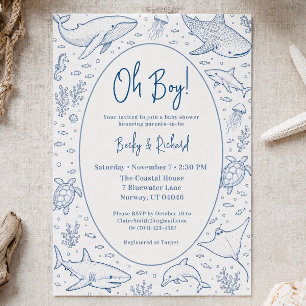 Oh Boy Baby Shower Ocean Animal Minimalist Marine  Invitation