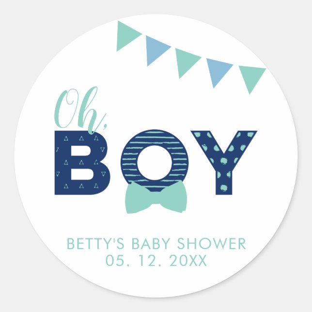 Oh Boy Baby Shower | Party Favor Thank you Sticker (Front)