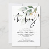 Oh Boy Baby Shower Party Modern Eucalyptus Invitation (Front)