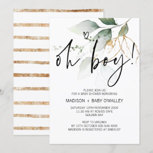 Oh Boy Baby Shower Party Modern Eucalyptus Invitation