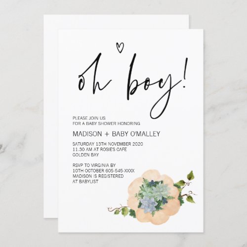 Oh Boy Baby Shower Party Thanksgiving Fall Invitation