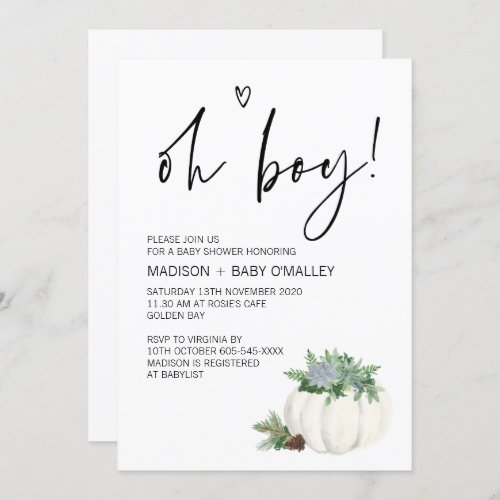 Oh Boy Baby Shower Party Thanksgiving Fall Invitation