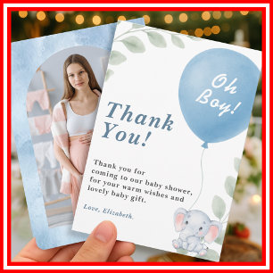 Oh Boy Baby Shower Photo Thank You Card