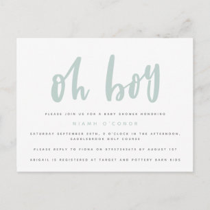 Oh boy baby shower postcard. invitation postcard