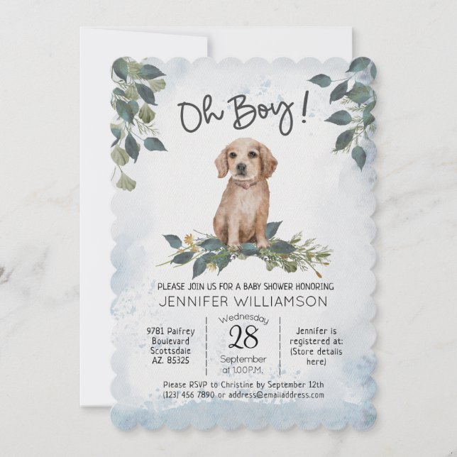 Oh Boy! Baby Shower Puppy Dog Invitation (Front)