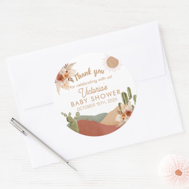 Oh Boy Baby Shower Round Sticker | Boho Southwest (Envelope)