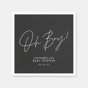 oh boy Baby shower script black elegant  Napkins